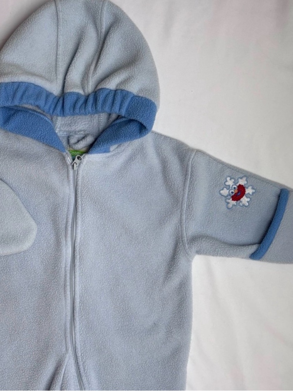 ⭒ 0-9M VTG Sesame Street Beginnings Elmo Blue Zipper Hoodie Onesie Embroidered ⭒